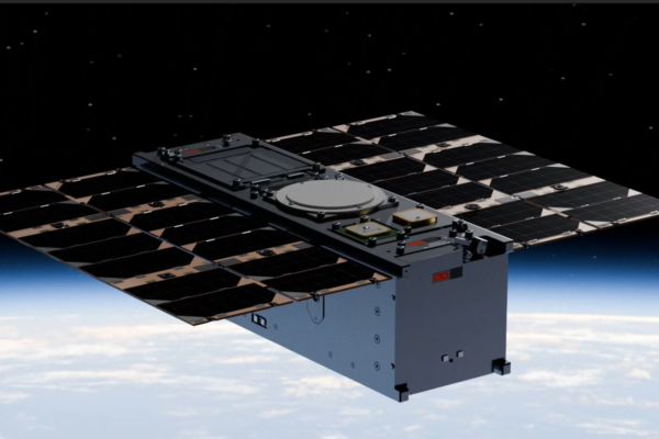 a rendered image of the SOURCE cubesat in orbit