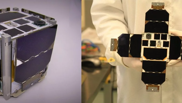 the MOVE-II satellite with solar panels folded and extracted