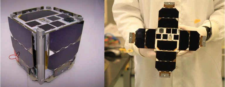 the MOVE-II satellite with solar panels folded and extracted